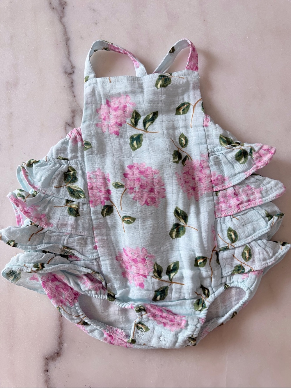 NBW Angel Dear Blue & Pink Floral Ruffle Sunsuit
